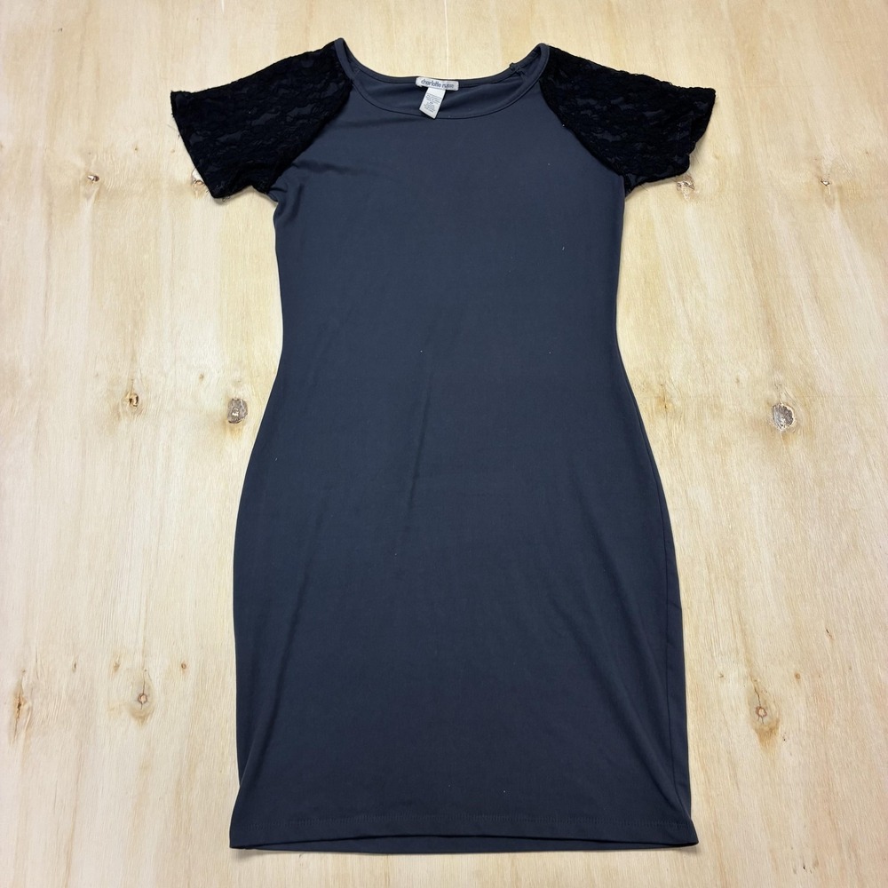 Charlotte Russe Dress Womens Medium Grey Lace Sleeve Bodycon Short Scoop Neck